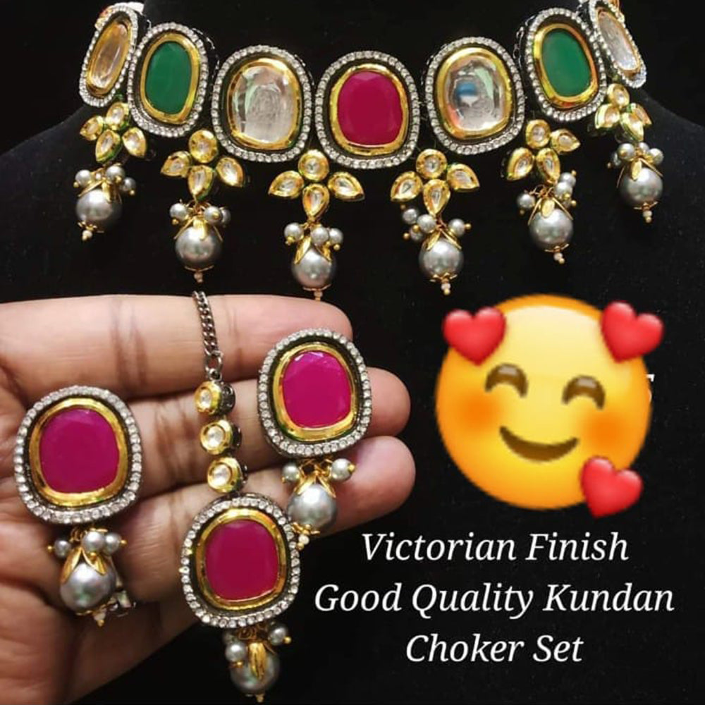 FS Collection Gold Plated Kundan Stone Choker Necklace Set