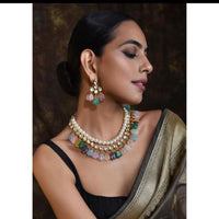 FS Collection Gold Plated Kundan Stone & Pearls Necklace Set