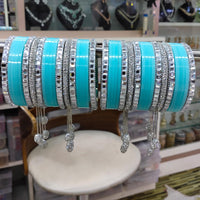 FS Collection Silver Plated Acrylic Bangles Set