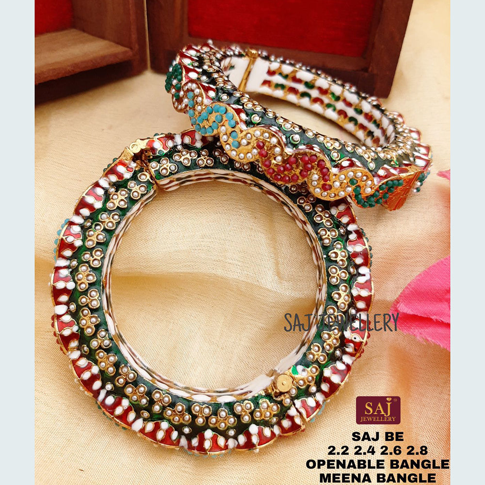 FS Collection Gold Plated Openable Meenakari Bangles Set