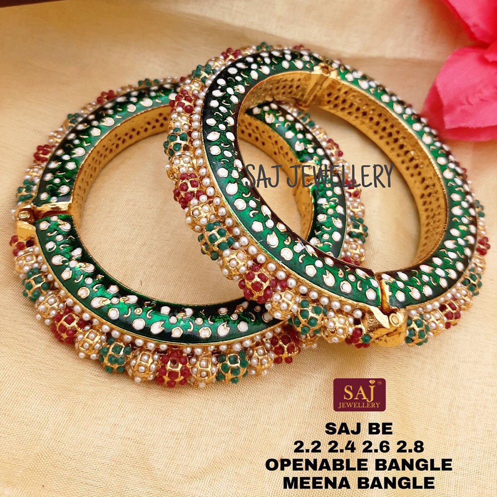 FS Collection Gold Plated Openable Meenakari Bangles Set