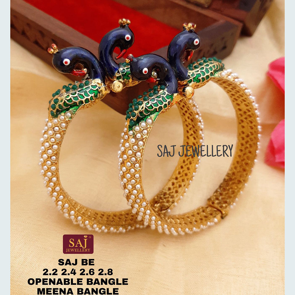FS Collection Gold Plated Openable Peacock Bangles Set