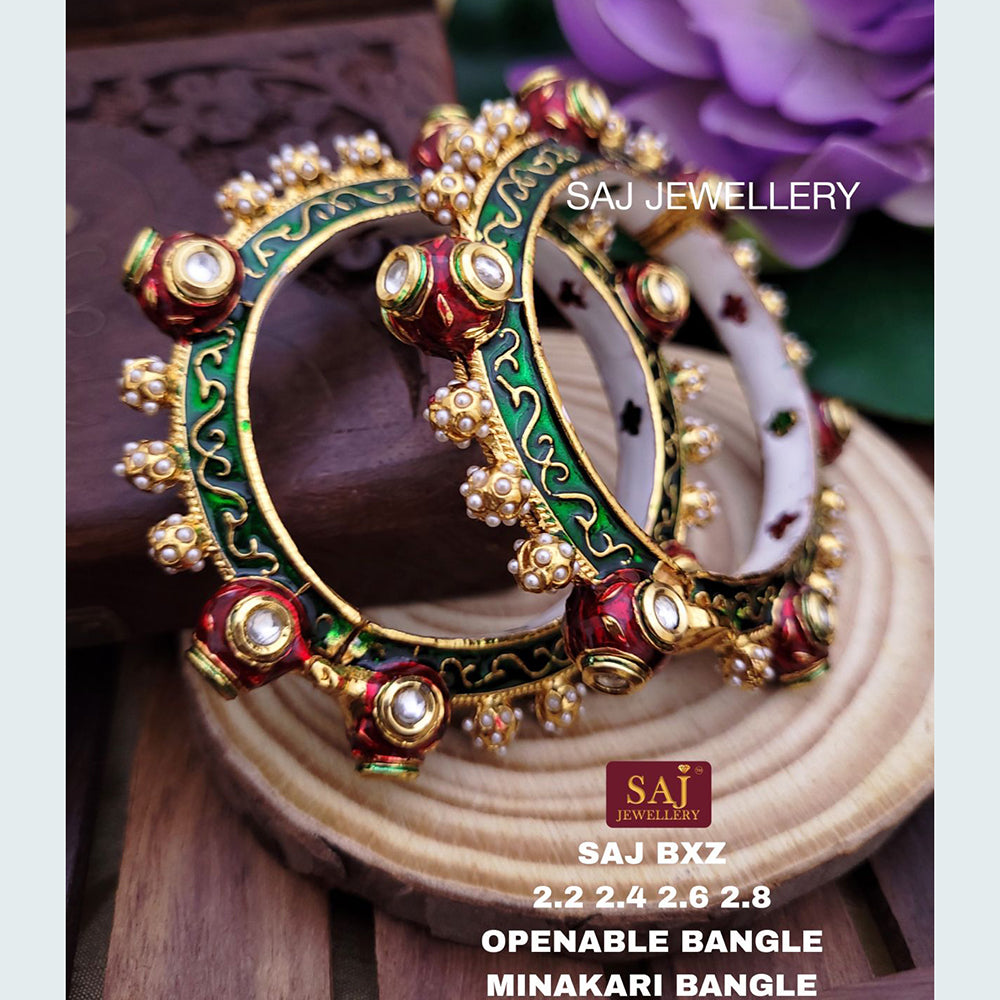 FS Collection Gold Plated Openable Meenakari Bangles Set