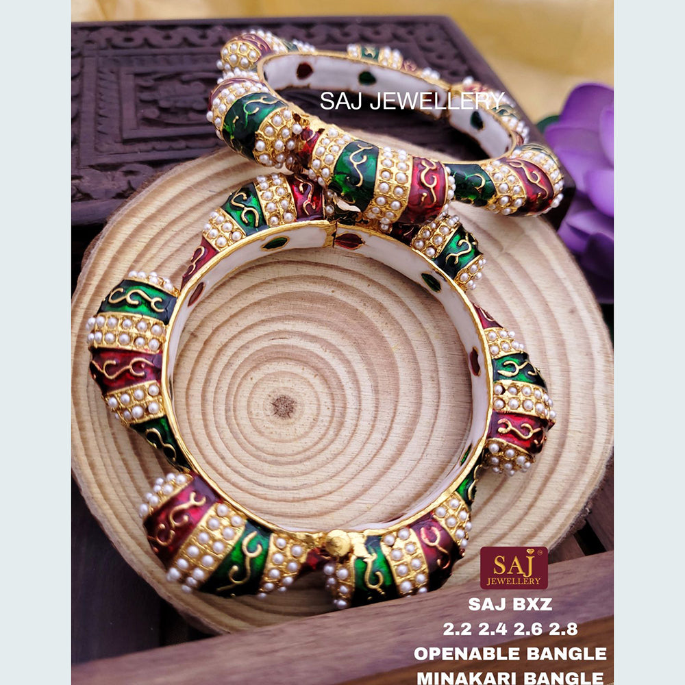FS Collection Gold Plated Openable Meenakari Bangles Set