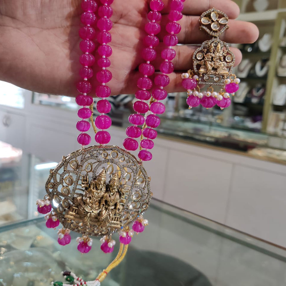 FS Collection Gold Plated AD Stone Long Temple Necklace Set