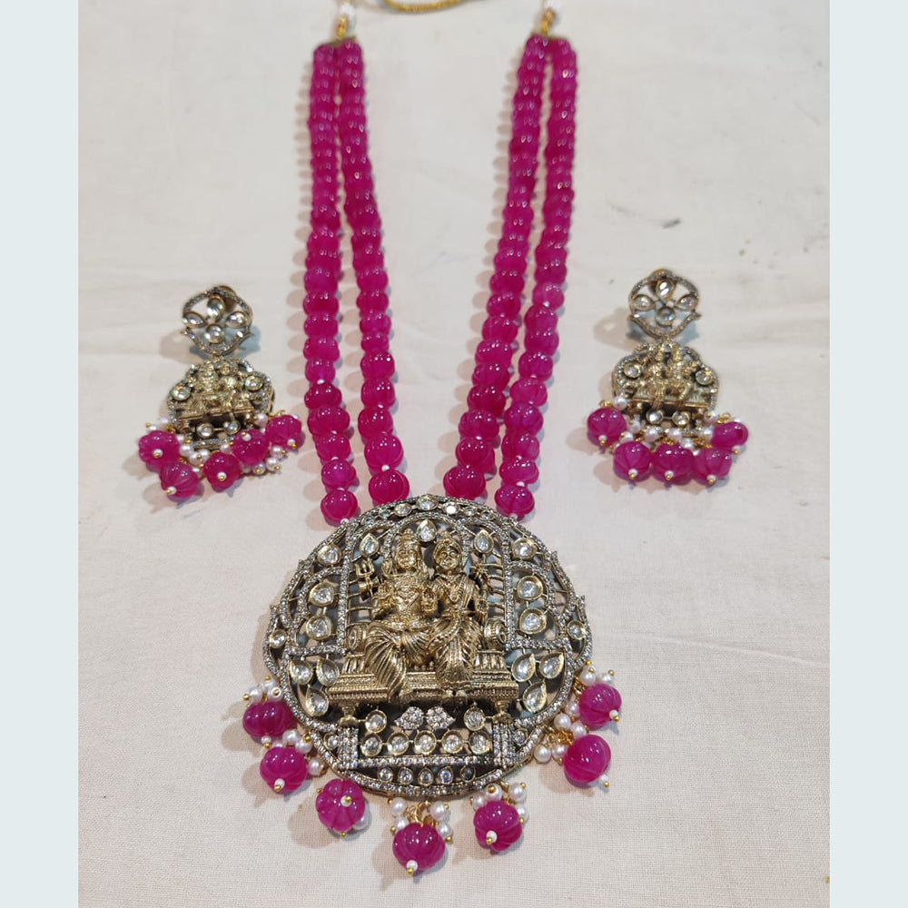 FS Collection Gold Plated AD Stone Long Temple Necklace Set
