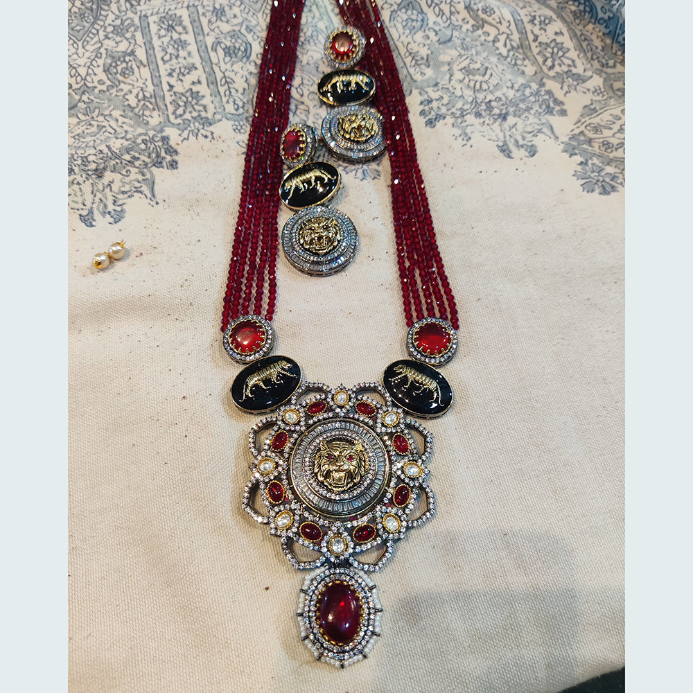 FS Collection Gold Plated AD Stone Long Necklace Set