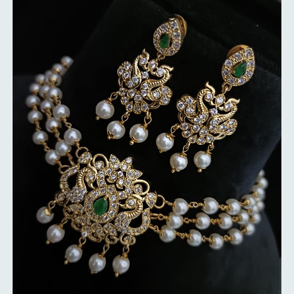 FS Collection Gold Plated AD Stone and Pearl Choker Necklace Set