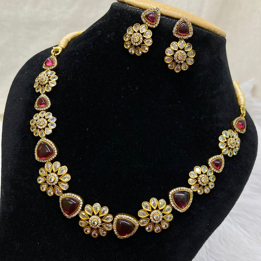 FS Collection Gold Plated Kundan and AD Stone Necklace Set