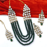 FS Collection Gold Plated Kundan Stone and Pearls Long Necklace Set