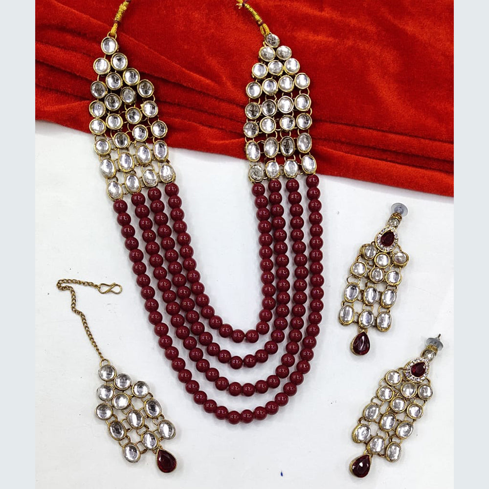 FS Collection Gold Plated Kundan Stone and Pearls Long Necklace Set