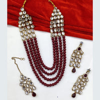 FS Collection Gold Plated Kundan Stone and Pearls Long Necklace Set