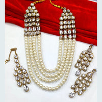 FS Collection Gold Plated Kundan Stone and Pearls Long Necklace Set