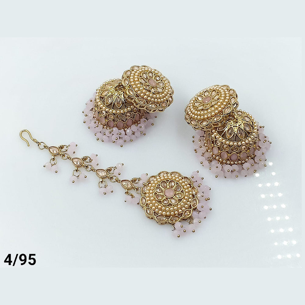 FS Collection Gold Plated Maangtika and Jhumki Earrings