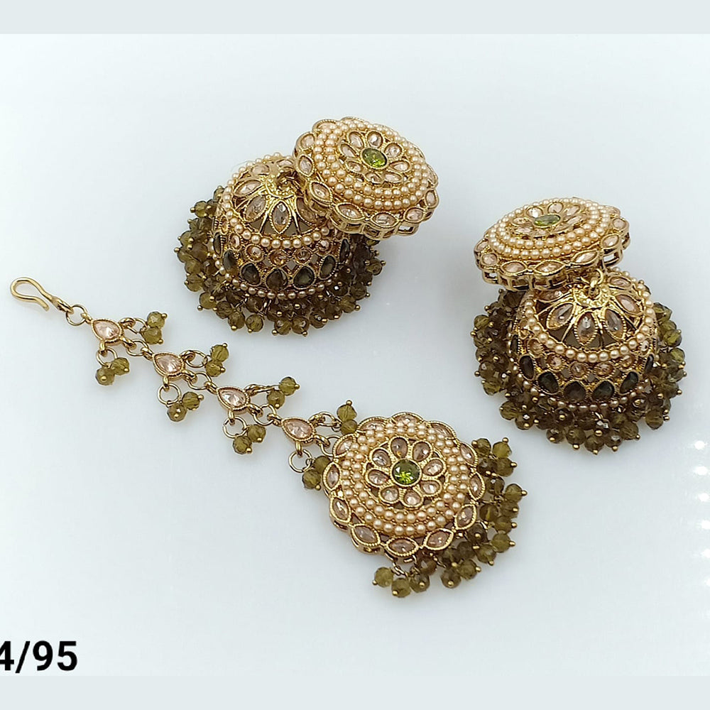 FS Collection Gold Plated Maangtika and Jhumki Earrings