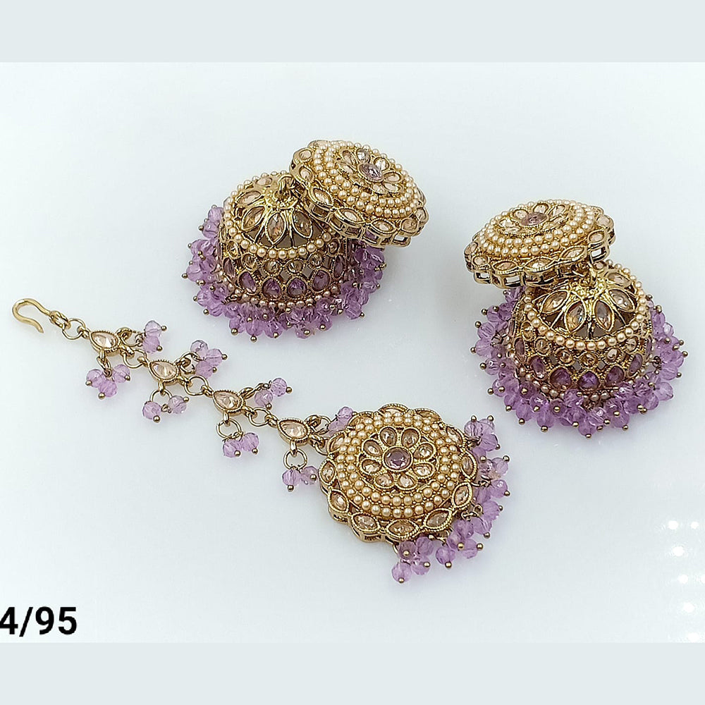 FS Collection Gold Plated Maangtika and Jhumki Earrings