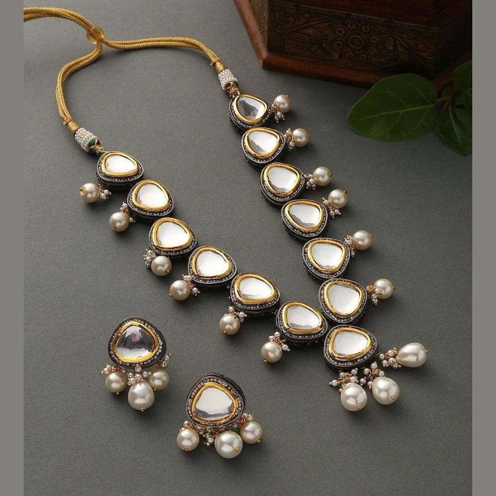 FS Collection Gold Plated Kundan Stone Necklace Set