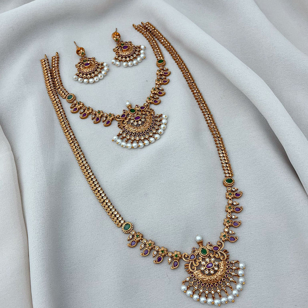 FS Collection Gold Plated Pota Stone Double Necklace Set