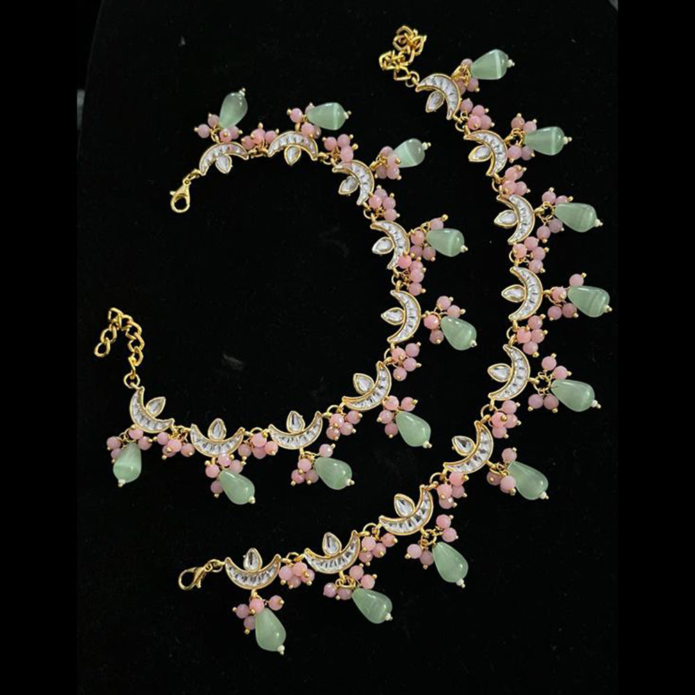 FS Collection Gold Plated Kundan Stone And Beads Payal