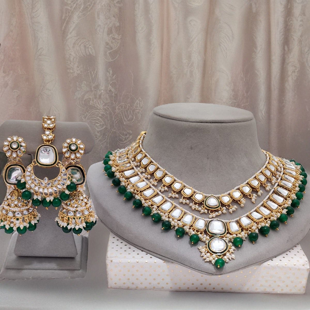 FS Collection Gold Plated Kundan Stone Necklace Set