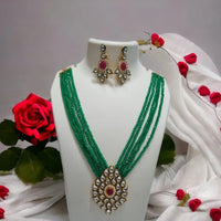 FS Collection Gold Plated Kundan Stone Long Necklace Set