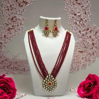 FS Collection Gold Plated Kundan Stone Long Necklace Set