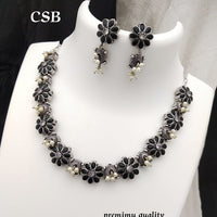 FS Collection Silver Plated Pota Stone Necklace Set