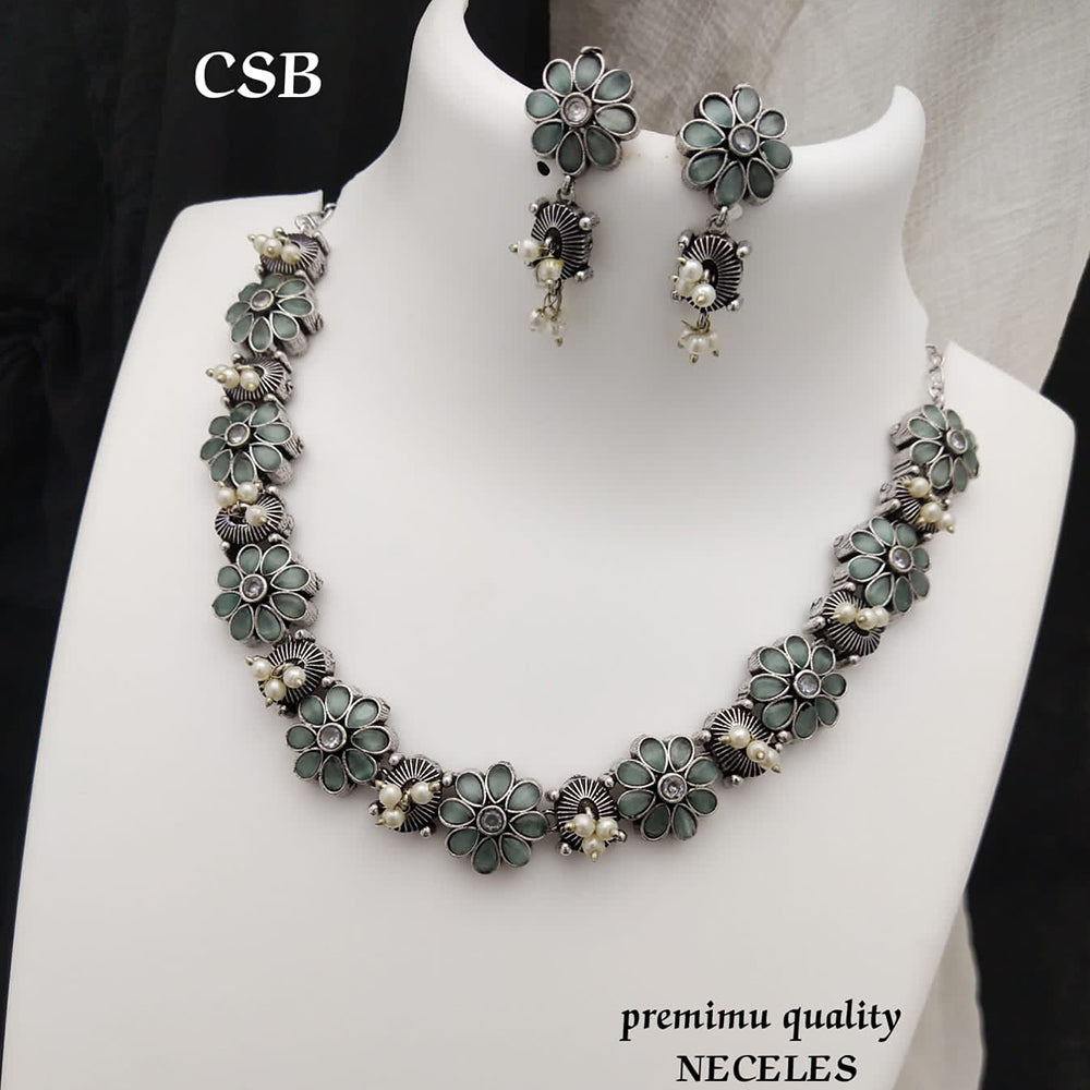 FS Collection Silver Plated Pota Stone Necklace Set