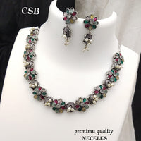 FS Collection Silver Plated Pota Stone Necklace Set
