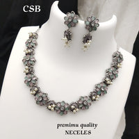FS Collection Silver Plated Pota Stone Necklace Set