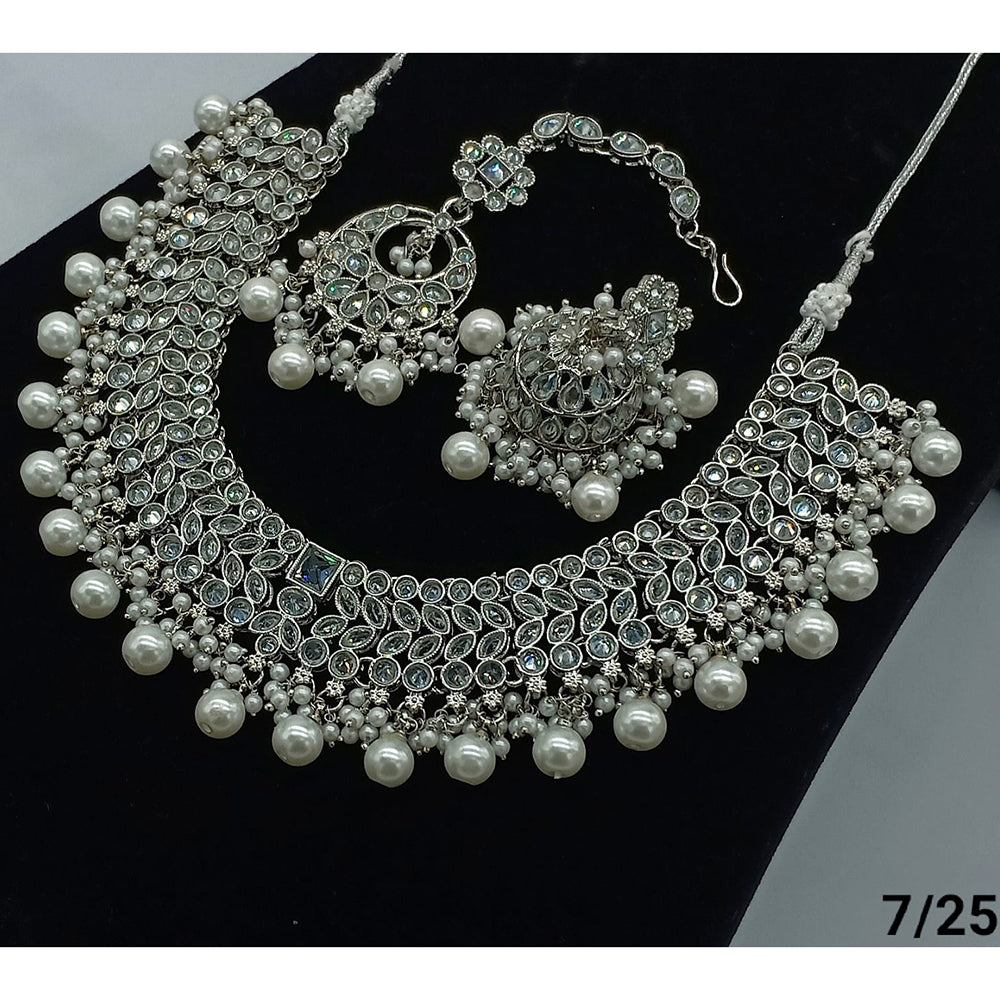 FS Collection Silver Plated Crystal Stone Necklace Set