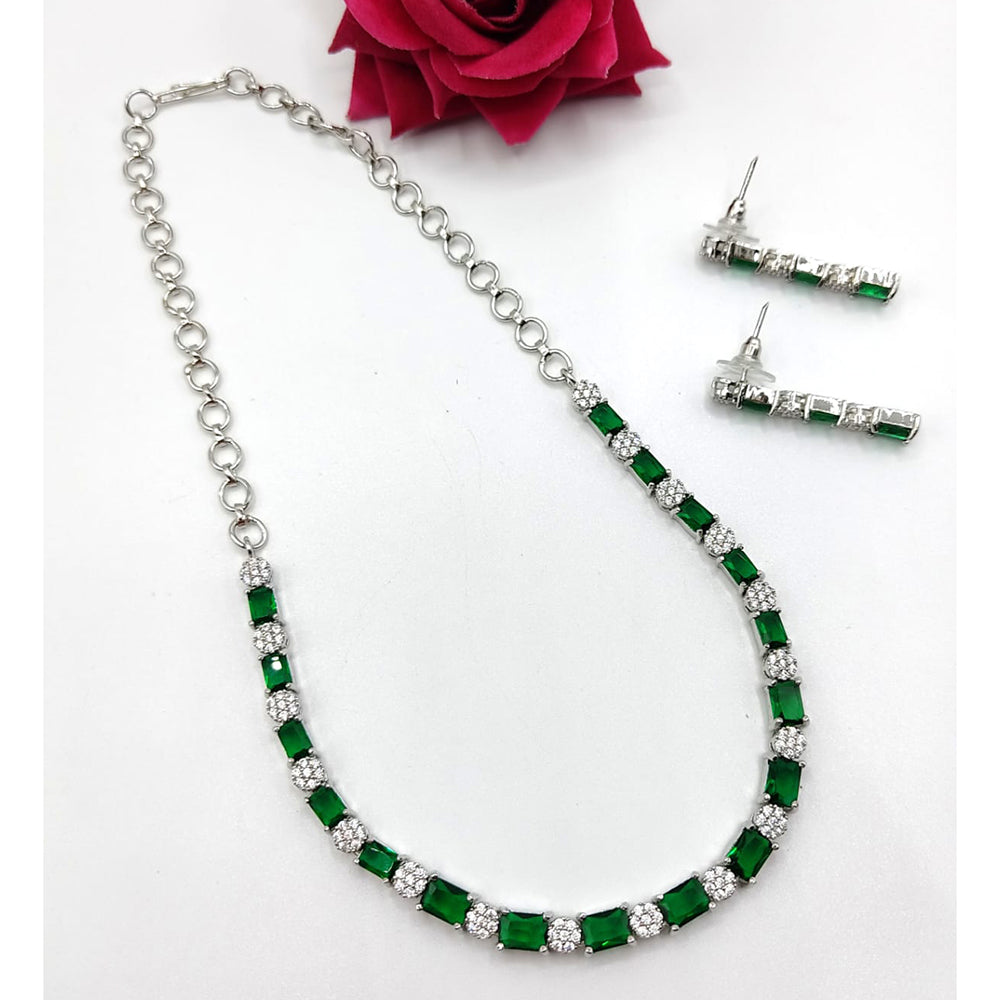 FS Collection Silver Plated Crystal Stone Necklace Set