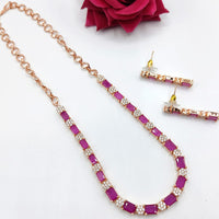 FS Collection Rose Gold Plated Crystal Stone Necklace Set