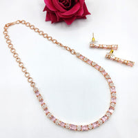 FS Collection Rose Gold Plated Crystal Stone Necklace Set