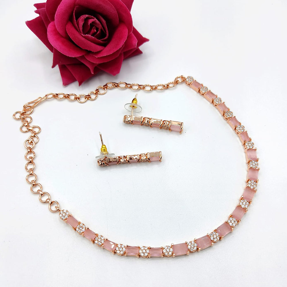 FS Collection Rose Gold Plated Crystal Stone Necklace Set