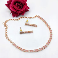 FS Collection Rose Gold Plated Crystal Stone Necklace Set