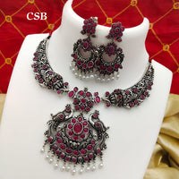 FS Collection Oxidised Plated Necklace Set