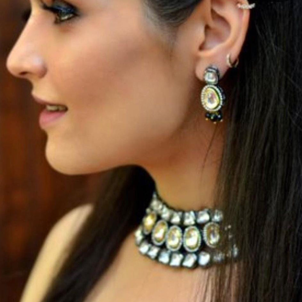 FS Collection Gold Plated Kundan Stone Necklace Set