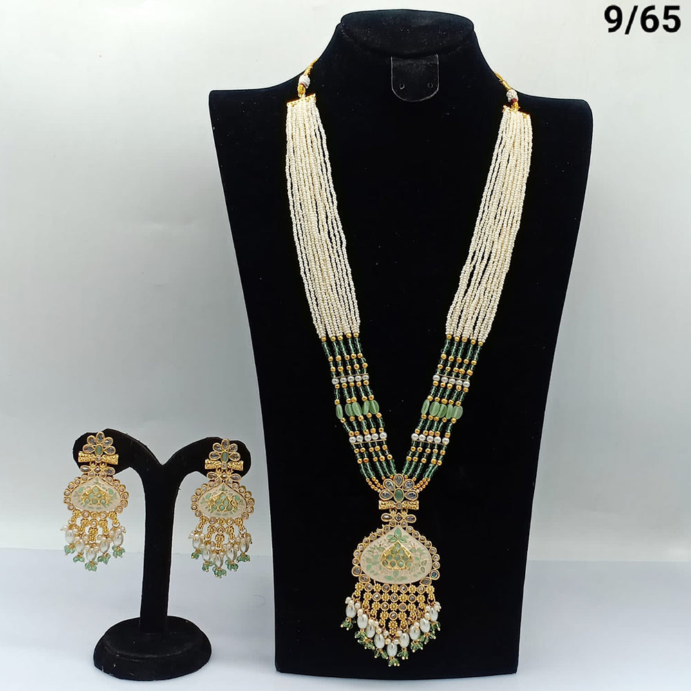 FS Collection Gold Plated Meenakari Long Necklace Set