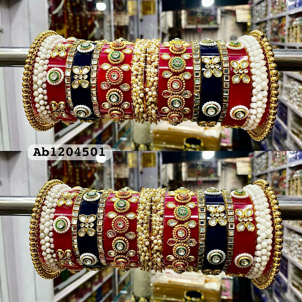 FS Collection Gold Plated Kundan Acrylic Bangles Set