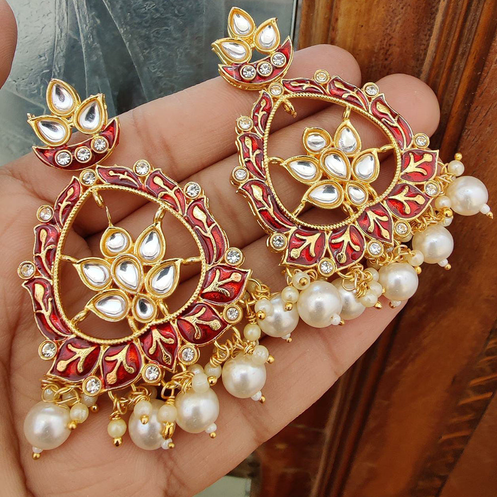 FS Collection Gold Plated Meenakari Dangler Earrings