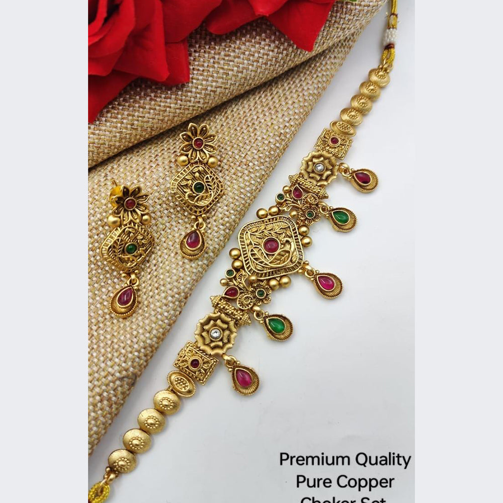 FS Collection Copper Gold Plated Pota Stone Choker Necklace Set