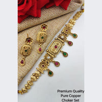 FS Collection Copper Gold Plated Pota Stone Choker Necklace Set