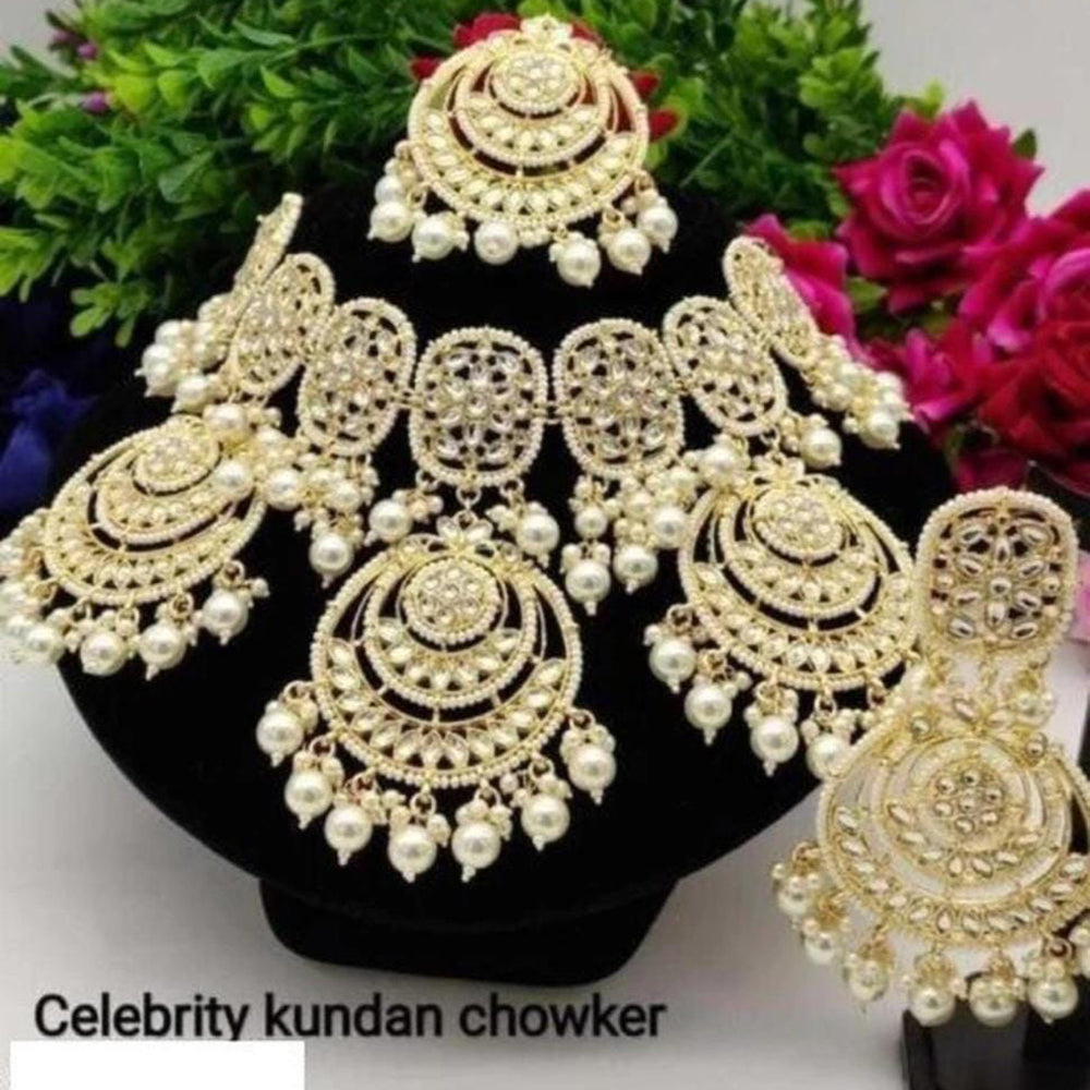FS Collection Gold Plated Kundan Stone Necklace Set
