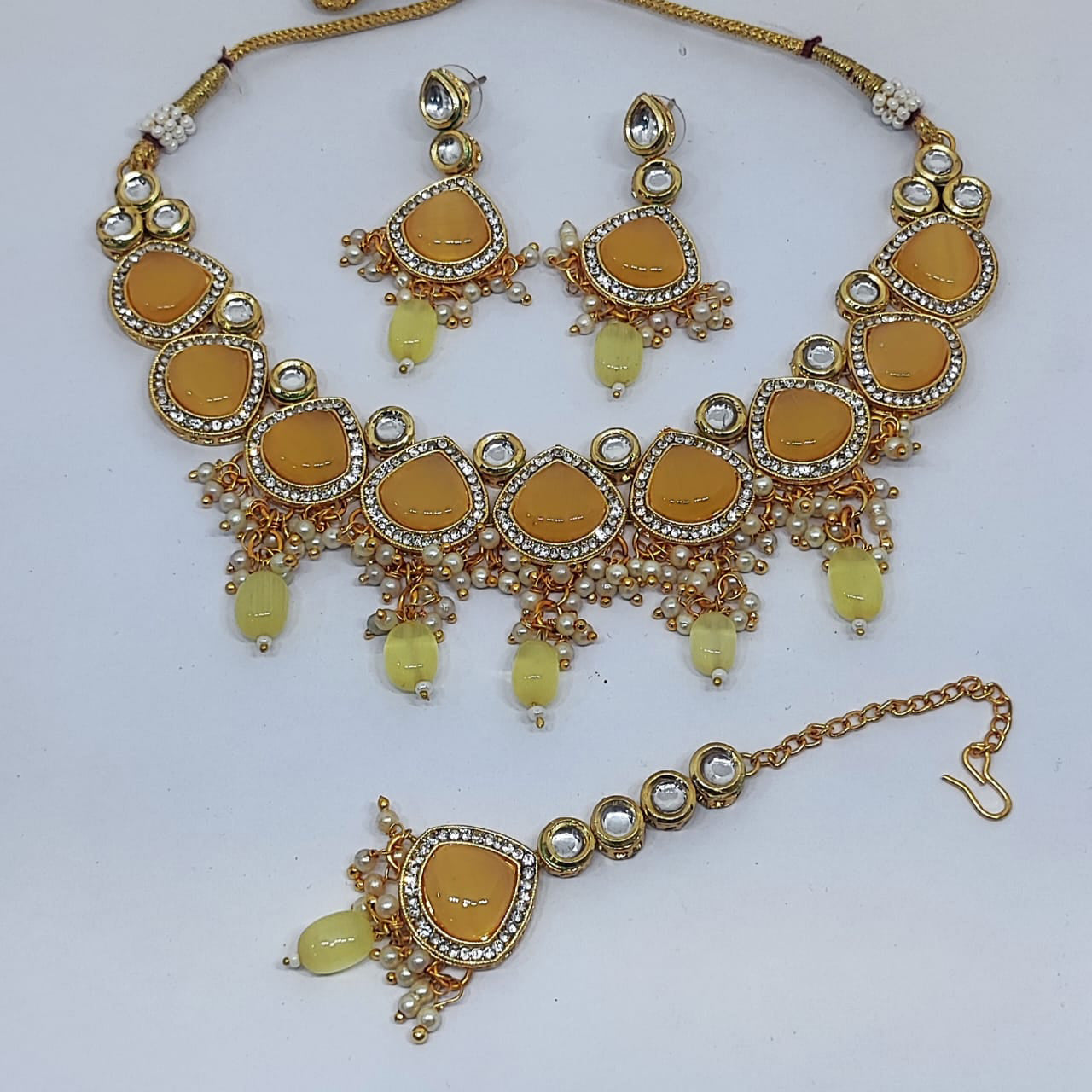 FS Collection Gold Plated Kundan Necklace Set