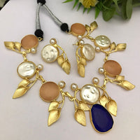 FS Collection Gold Plated Matte Finish Stylish Necklace Set
