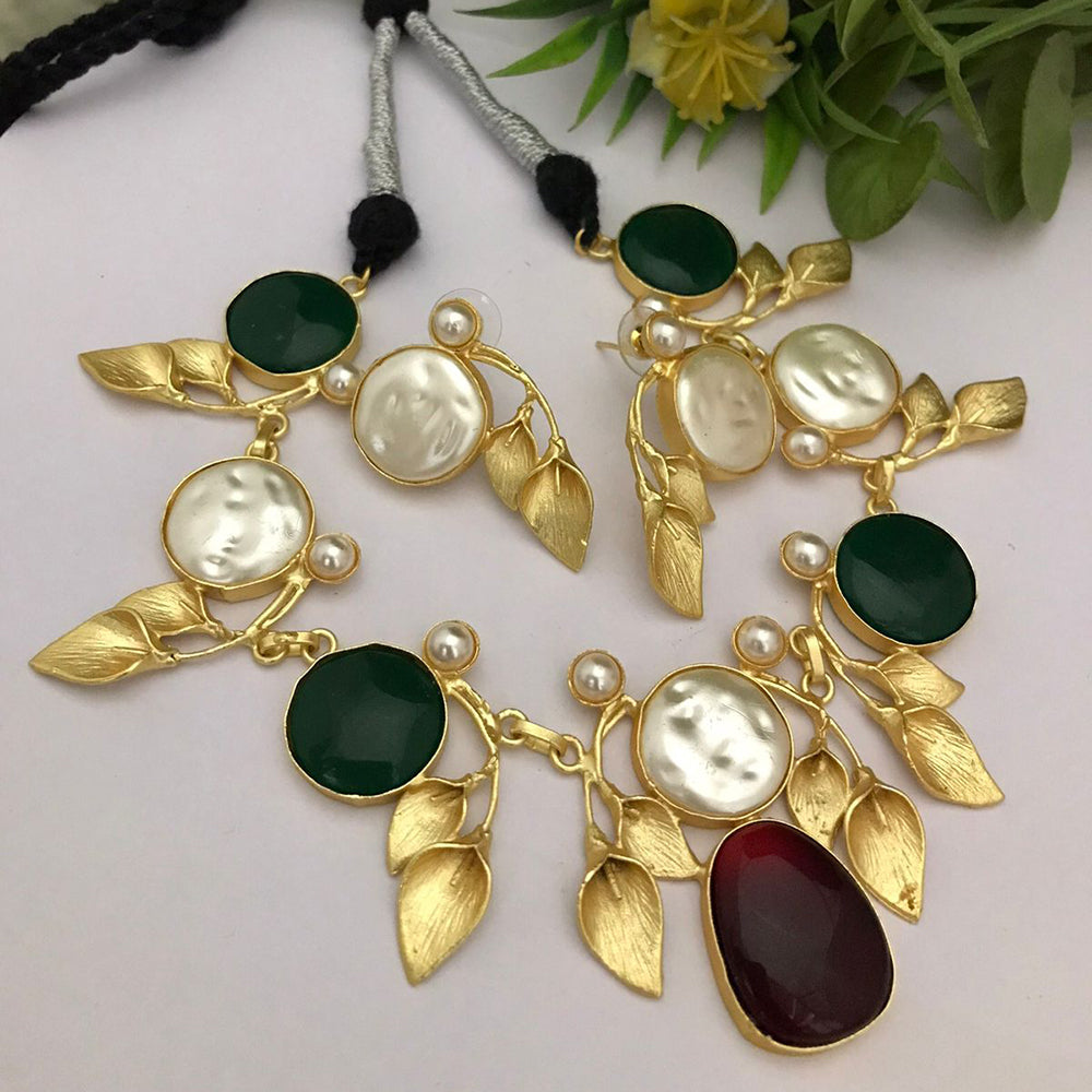 FS Collection Gold Plated Matte Finish Stylish Necklace Set