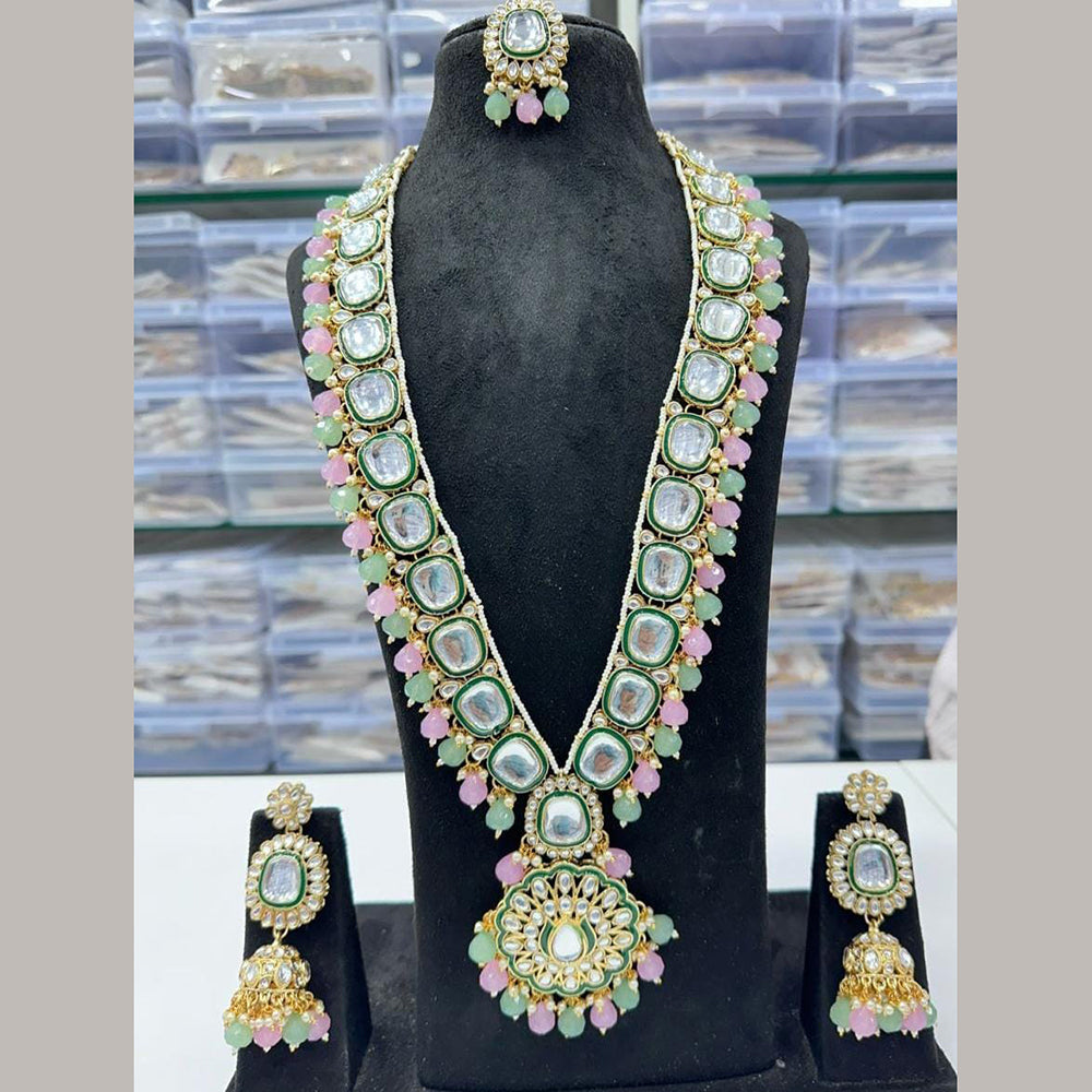 FS Collection Gold Plated Kundan Long Necklace Set