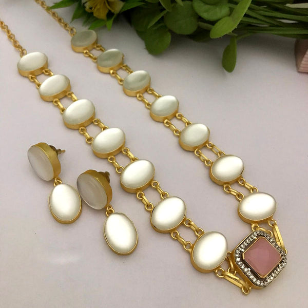FS Collection Gold Plated Monalisa Stone Long Necklace Set