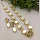 FS Collection Gold Plated Monalisa Stone Long Necklace Set